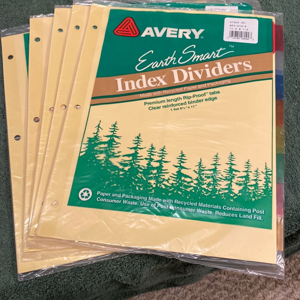 NWT Avery Earth Smart Index Dividers, 8 dividers in each package